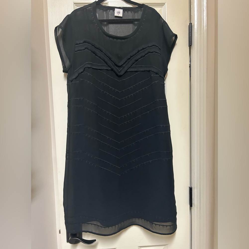 CAbi Black Mini Dress with Chevron Detail